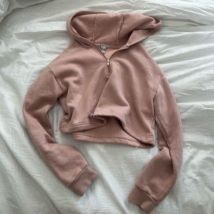 Light pink half zip cropped sweatshirt
